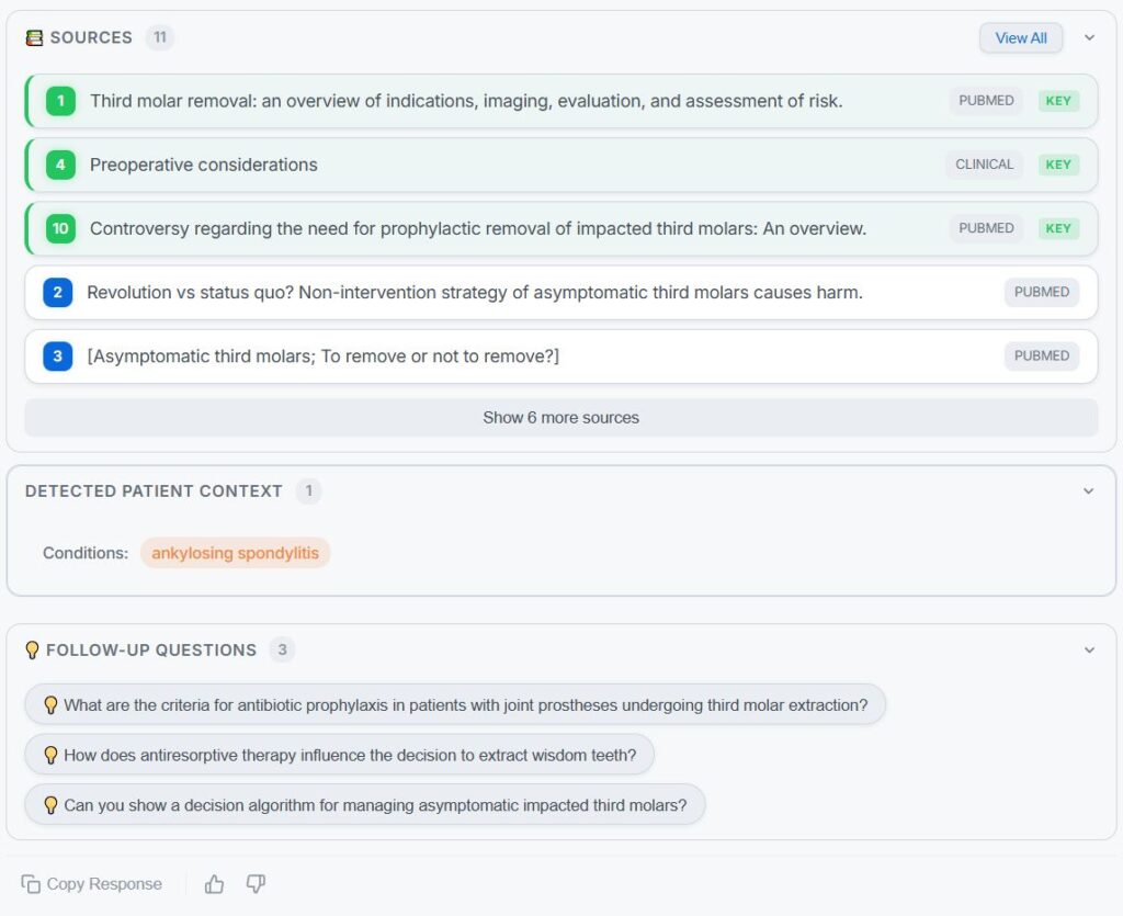 Use Case Wisdom tooth Sources and Follow up questions